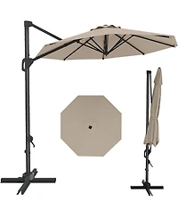gaomon 10 ft Cantilever Patio Umbrella with Base, 360 Rotation, Offset Market Sun Shade, Outdoor Deck & Garden, Brown