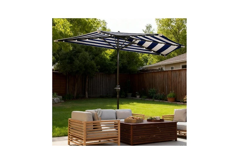 Clihome Small Vented Half Patio Umbrella,Half Outdoor Patio Umbrella,with Crank 8 Ribs for Outdoor