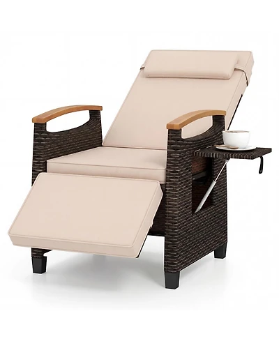 Gymax Outdoor Wicker Recliner Chair Rattan Lounge Chair w/ Adjustable Backrest&Footrest Patio