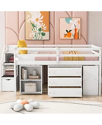 Streamdale Furniture Full Size Loft Bed with Desk, Storage Stairs & Shelves