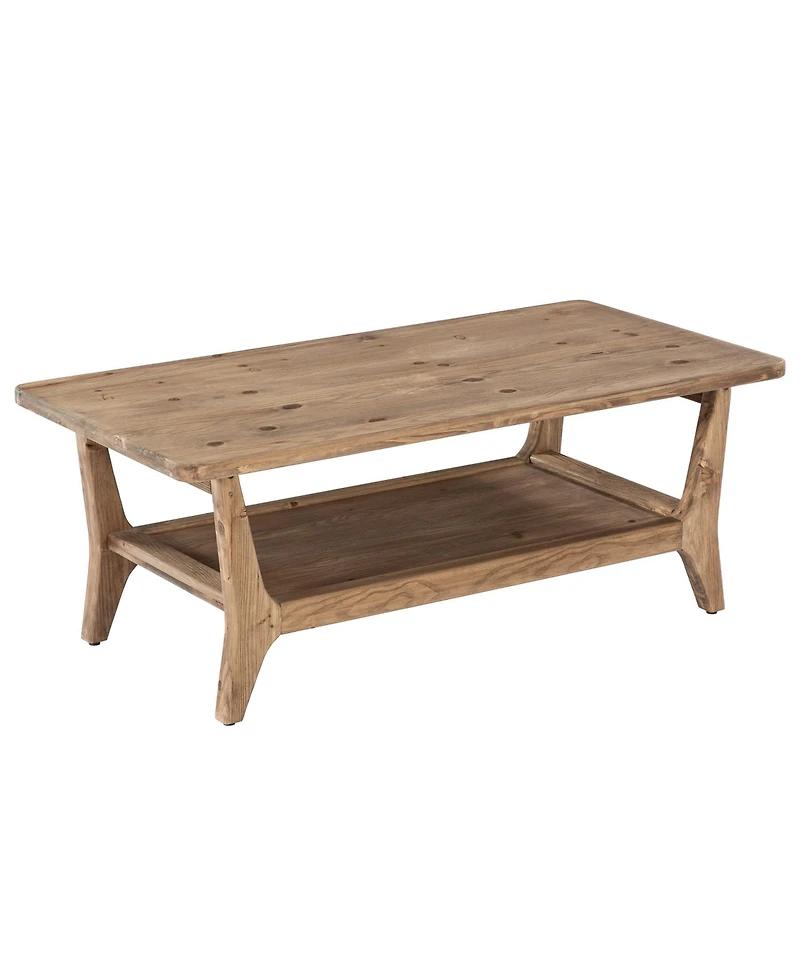 Tribesigns Solid Wood Coffee Table, 47-Inch Living Room Center Table with Shelf, 2-Tier, Smooth Corners, Child-Friendly, Easy Assembly