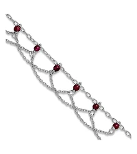 Curata Jewelry 925 Sterling Silver 10 Inch Rhodolite Garnet Beaded Draped Anklet