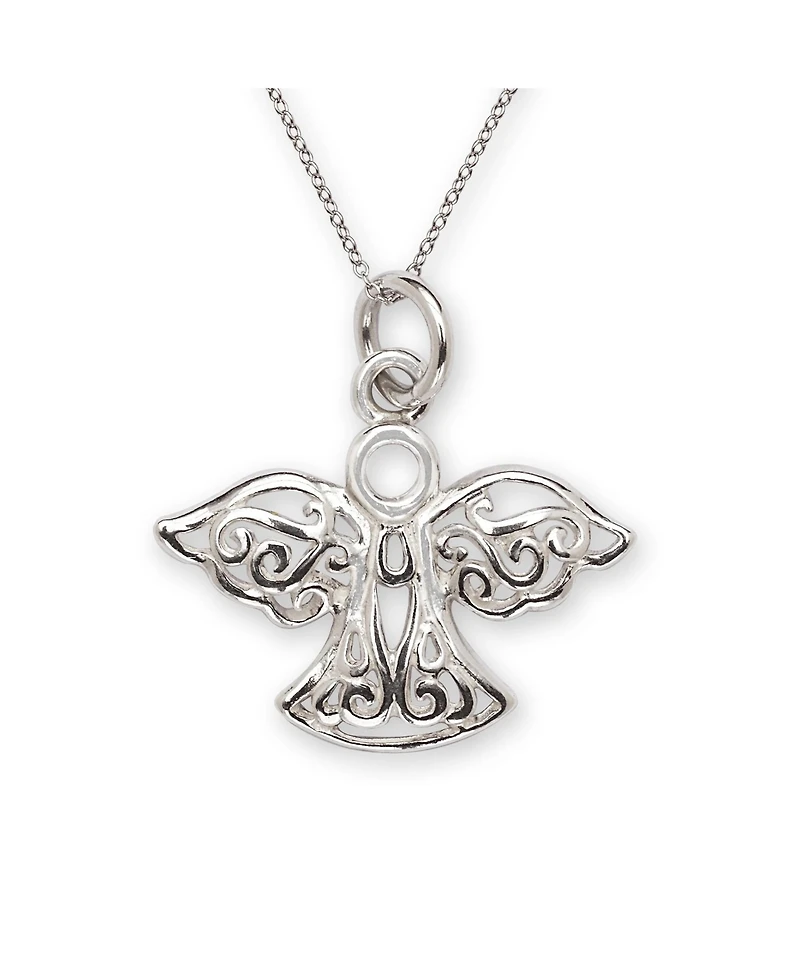 Curata Jewelry 925 Sterling Silver 18 Inch 20mm Filigree Guardian Angel Charm Necklace