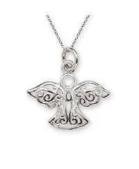 Curata Jewelry 925 Sterling Silver 18 Inch 20mm Filigree Guardian Angel Charm Necklace