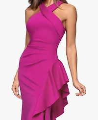 Xscape Women's Crisscross Halter Side-Ruffled Gown