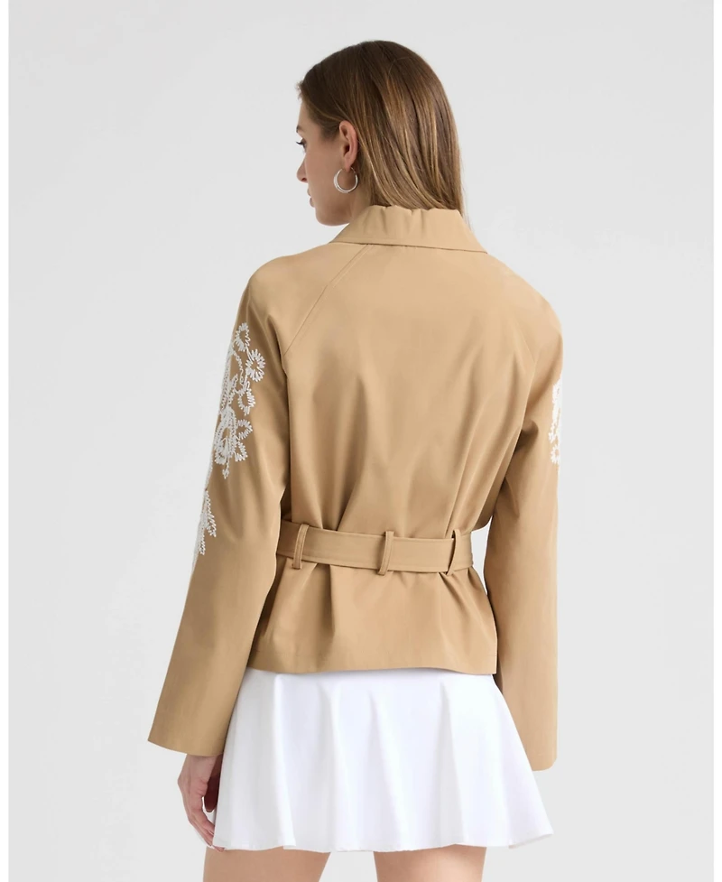 Nvlt Women's Cropped Trench Coat with Embroideries