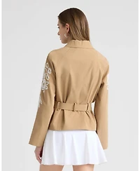 Nvlt Women's Cropped Trench Coat with Embroideries