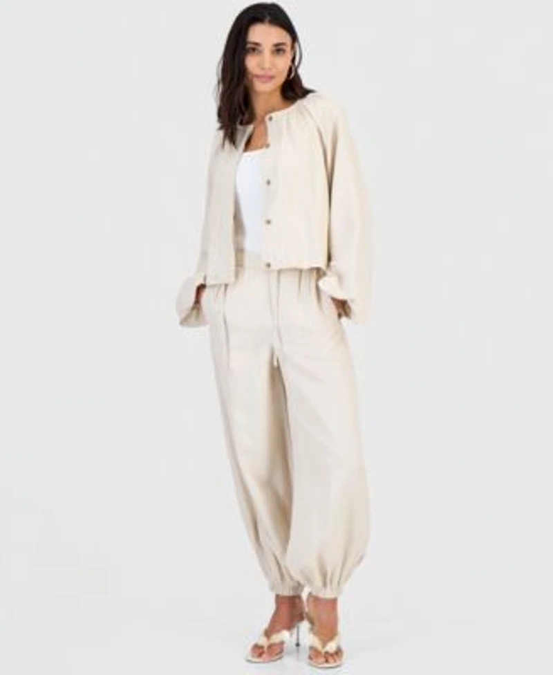I.N.C. International Concepts Petite Linen Blend Puff Sleeve Jacket Pull On Pants Macys Exclusive