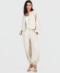 I.N.C. International Concepts Petite Linen Blend Puff Sleeve Jacket Pull On Pants Macys Exclusive