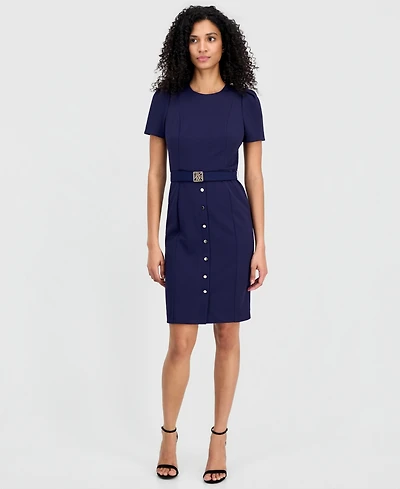 Anne Klein Women's Belted Puff-Sleeve Sheath Dress