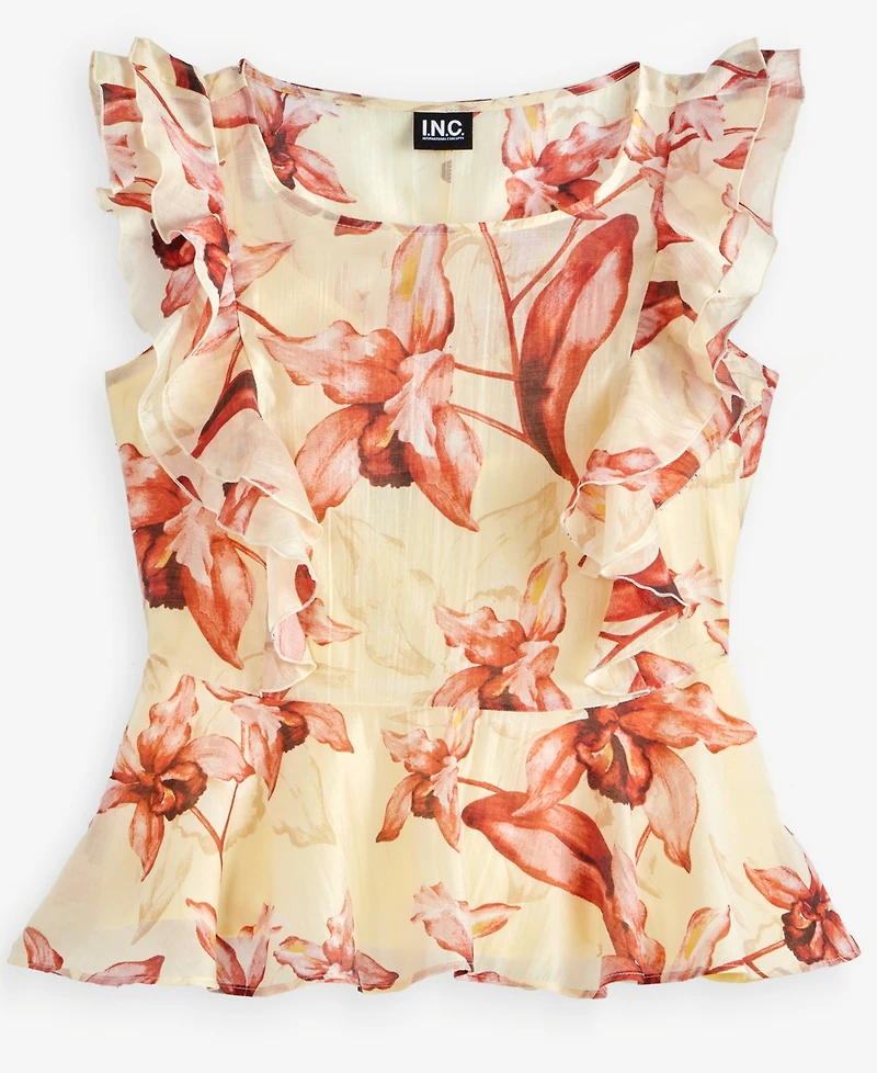 I.n.c. International Concepts Petite Printed Ruffle-Sleeve Peplum Blouse, Macy's Exclusive