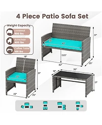 Gymax Set of 8 Patio Conversation Set w/Seat Cushions & Tempered Glass Tabletop Porch