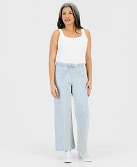 Style & Co Petite Engineer-Stripe Pull-On Wide-Leg Jeans, Macy's Exclusive