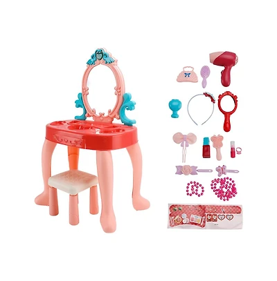 Bruce & Shark Princess Vanity Set with Lights & Music - Realistic Makeup Toys, Stool & Mirror for Girls