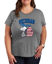 Hybrid Apparel Plus Peanuts Snoopy Michigan Graphic Crewneck T-Shirt