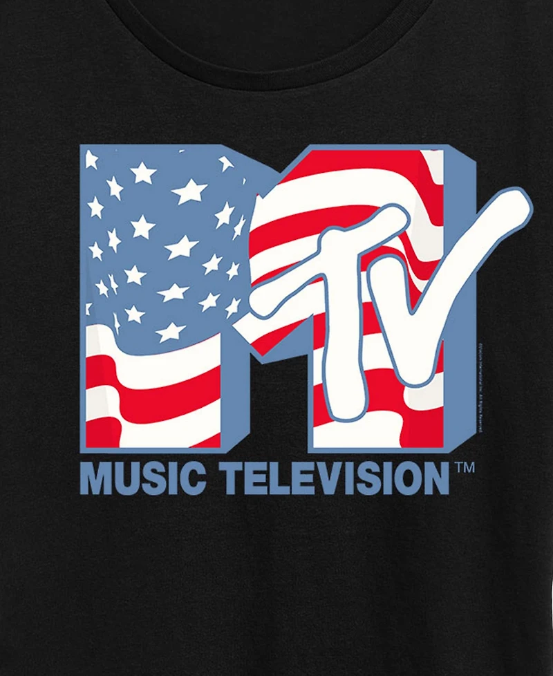 Hybrid Apparel Plus Mtv American Flag Logo Graphic Crewneck T-Shirt