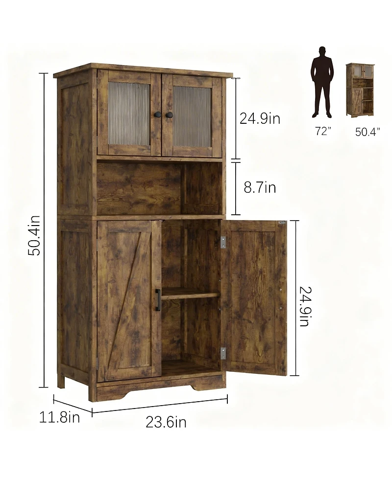 Yigii 4-Door Bathroom Cabinet with Adjustable Shelves for Kitchen or Living Room