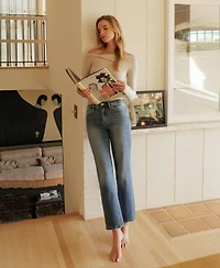 Flying Monkey Women's High Rise Back Distressed Hem Ankle Straight Jeans