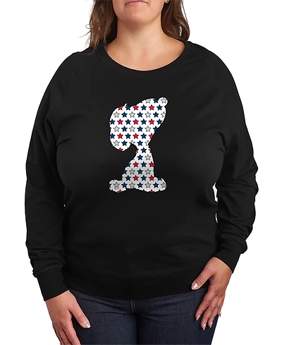 Hybrid Apparel Plus Peanuts Snoopy Silhouette Usa Stars French Terry Graphic Crewneck T-Shirt