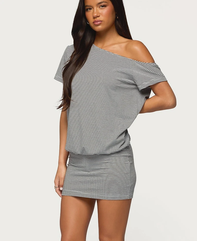 Edikted Women's Striped Off Shoulder Cutout Mini Dress