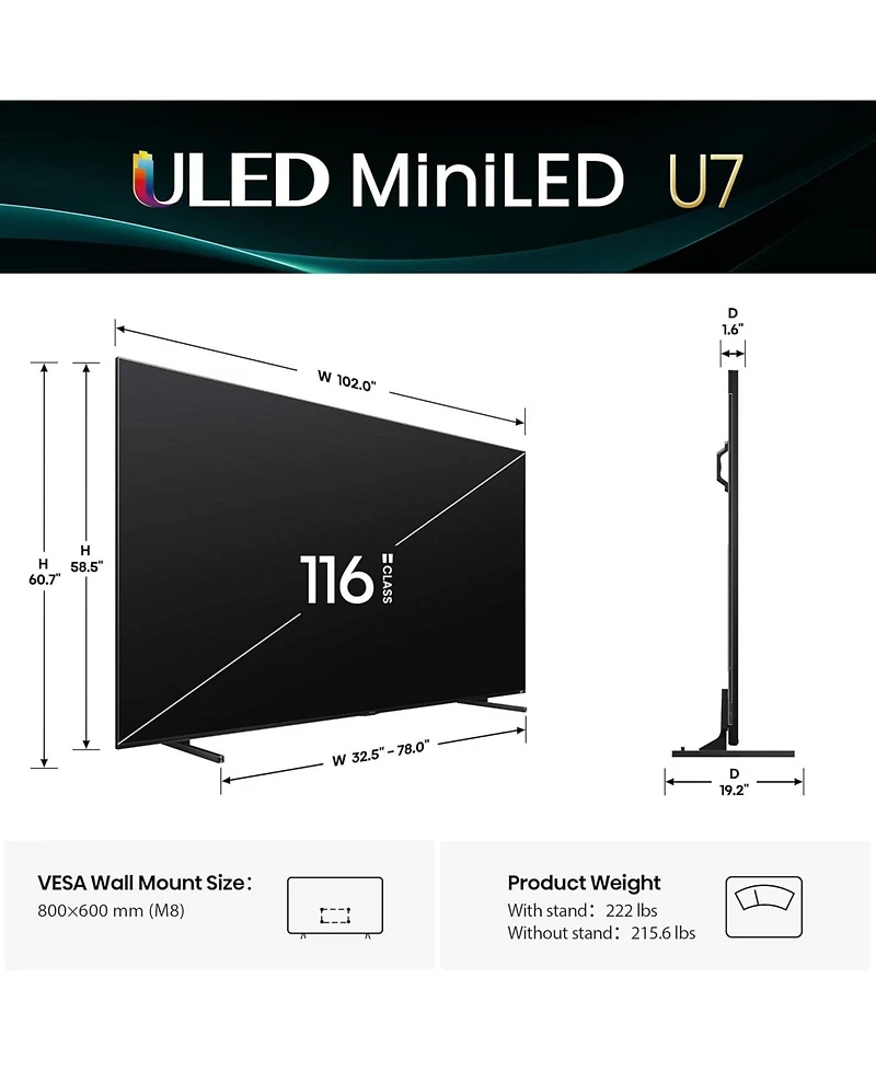 Hisense 116U75QG 116" 4K Uled Mini-led U75 Series Smart Google Tv (2025)