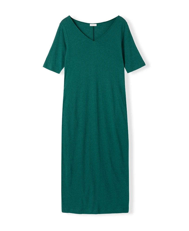 Celtic & Co. Women's Linen Blend V-Neck Midi Dress