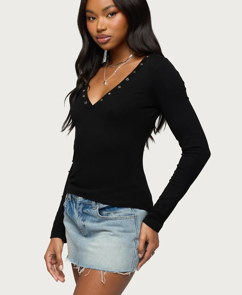 Edikted Women's Rossie Stud & Button Top