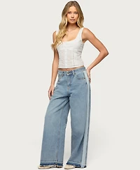 Edikted Women's Cailin Contrast Panel Low Rise Baggy Jeans
