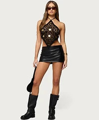 Edikted Women's Gold Mirror Backless Crochet Halter Top