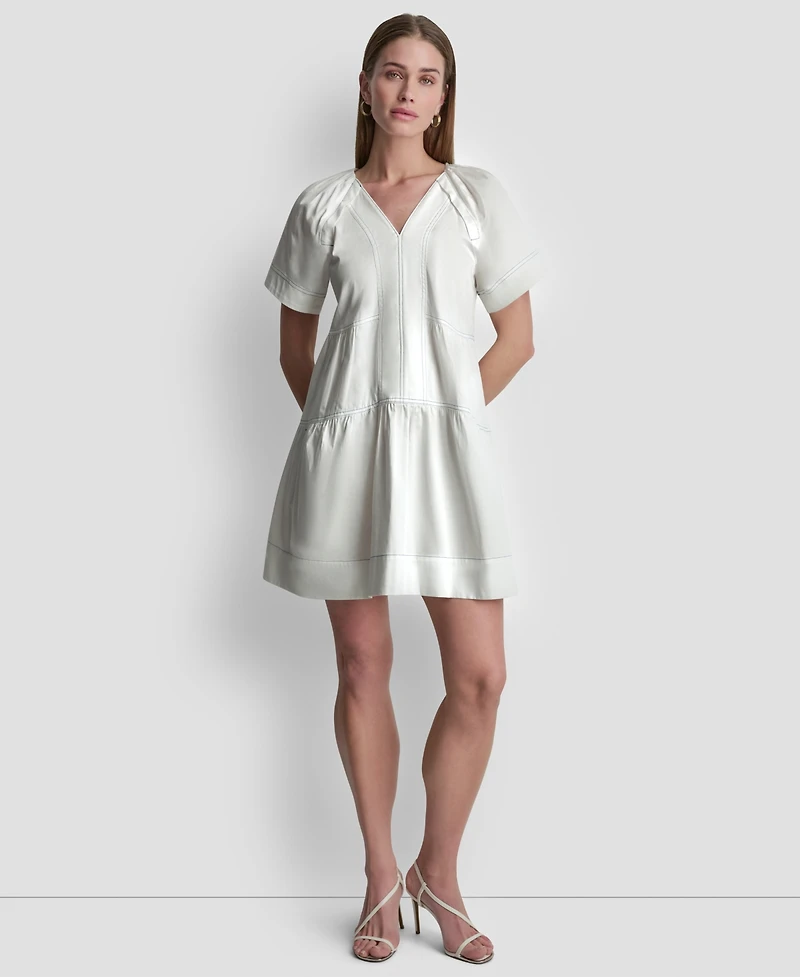 Dkny Women's V-Neck Contrast-Stitch Mini Dress
