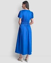 Dkny Women's Smocked V-Neck Midi Dress