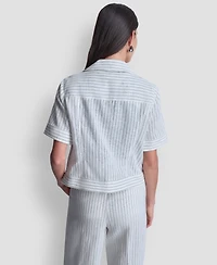 Dkny Women's Striped Collared Neck Jacket