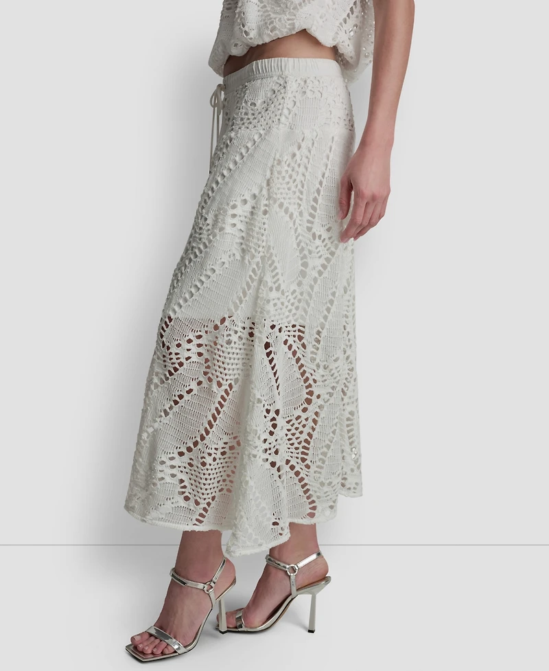 Dkny Women's Crochet Leaf Pull-On Midi Skirt