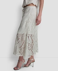 Dkny Women's Crochet Leaf Pull-On Midi Skirt