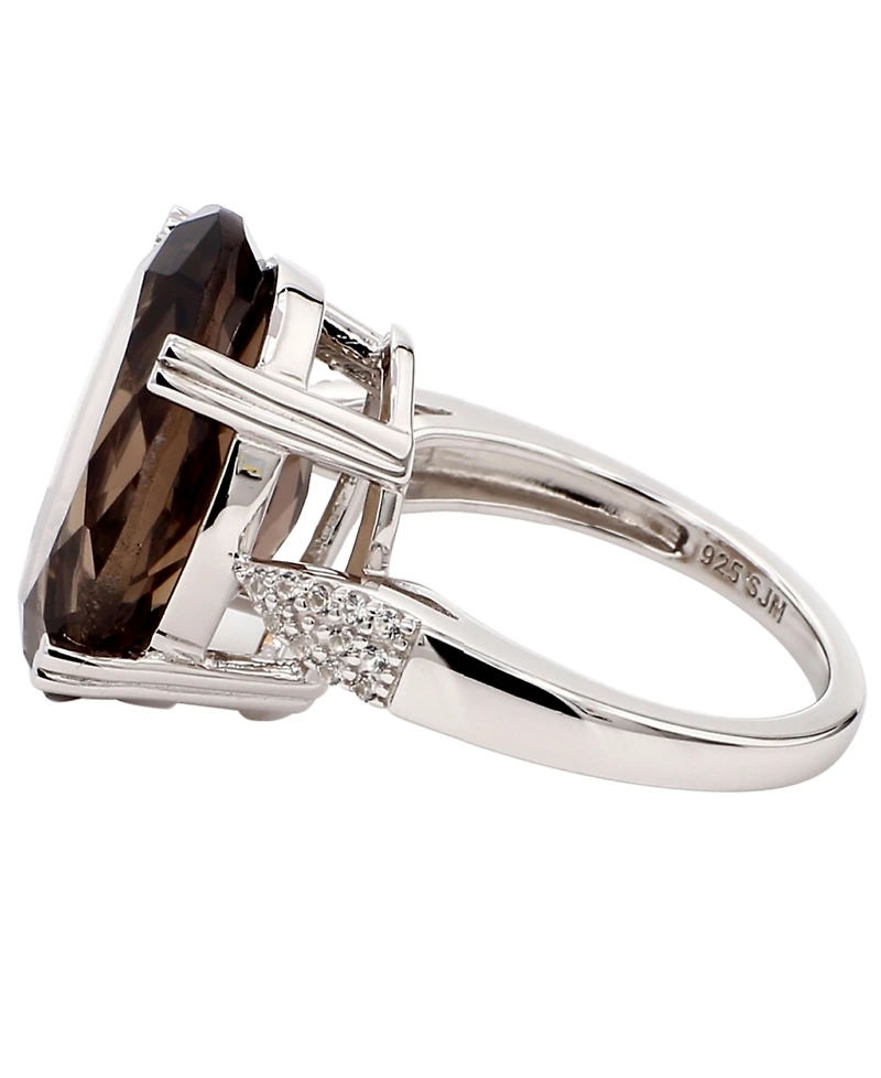 Macy's Smokey Quartz (11 ct. t.w.) & White Topaz (0.11 ct. t.w.) Ring in Sterling Silver