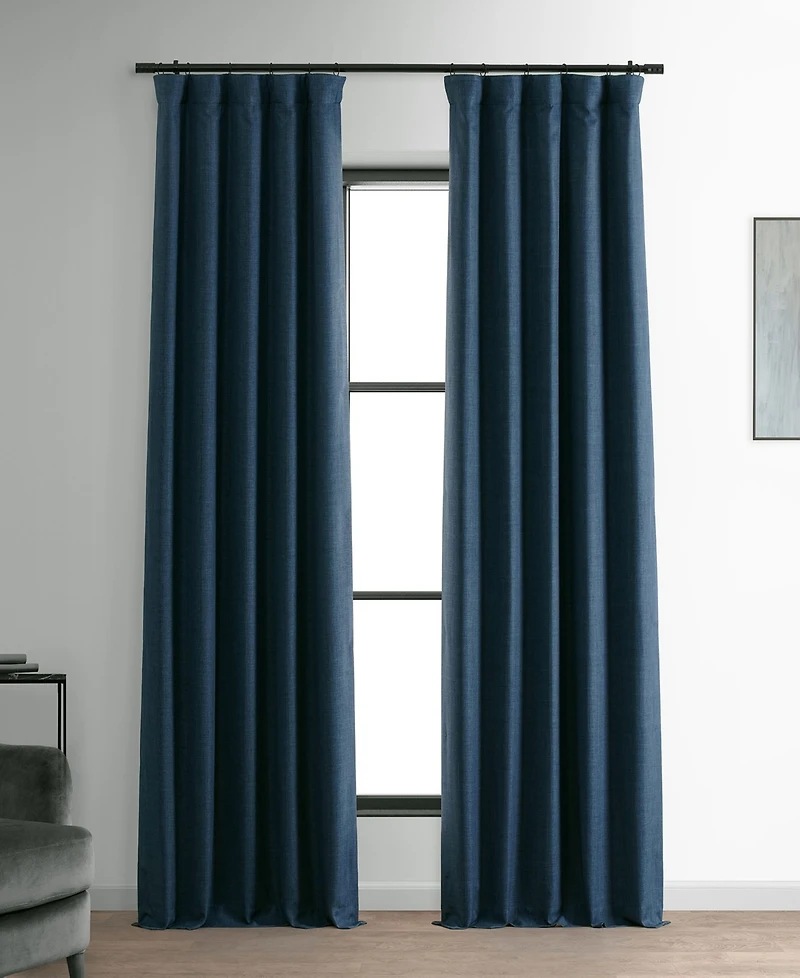 Half Price Drapes Voyager Blue Faux Linen Hotel Blackout Curtain
