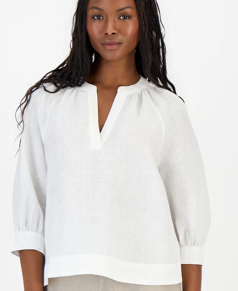 Charter Club Petite 3/4-Sleeve Linen Shirt, Macy's Exclusive