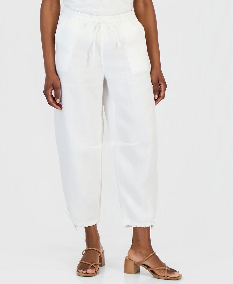 Charter Club Petite Drawstring-Waist Barrel-Leg Linen Pants, Macy's Exclusive