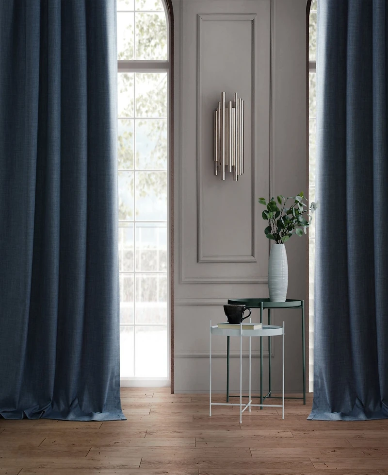 Half Price Drapes Dark Blue Performance Linen Hotel Blackout Curtain