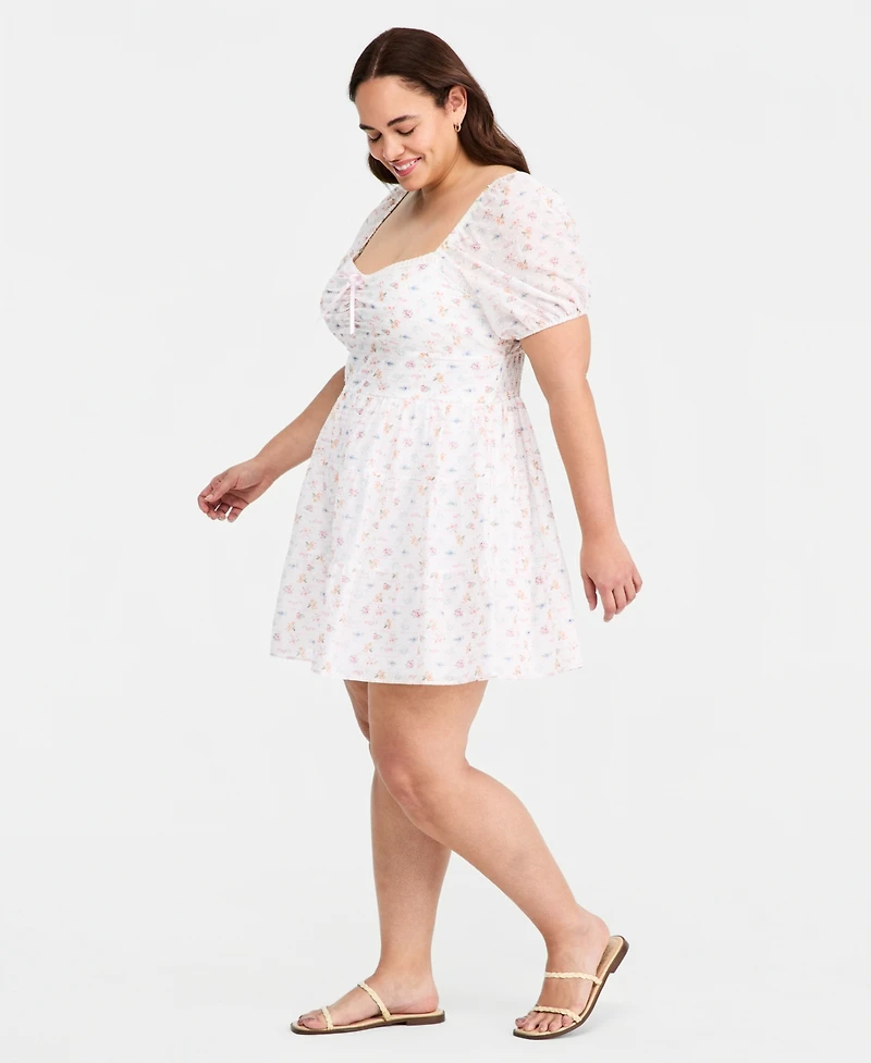 Kingston Grey Trendy Plus Cotton Clip-Dot Puff-Sleeve Dress