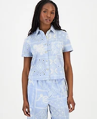 And Now This Women's Embroidered Cotton Camp Shirt, Macy's Exclusive