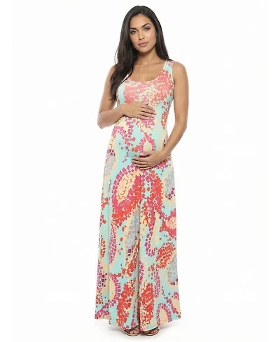 24seven Comfort Apparel Women's and Plus Maternity Scoop Neck Maxi Dress