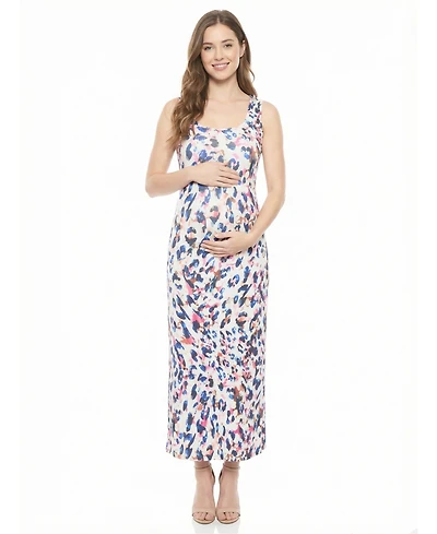 24seven Comfort Apparel Women's and Plus Maternity Scoop Neck Maxi Dress