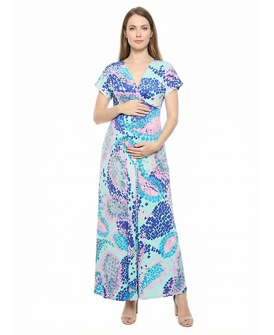 24seven Comfort Apparel Women's and Plus Size Maternity V-Neck Maxi Dress