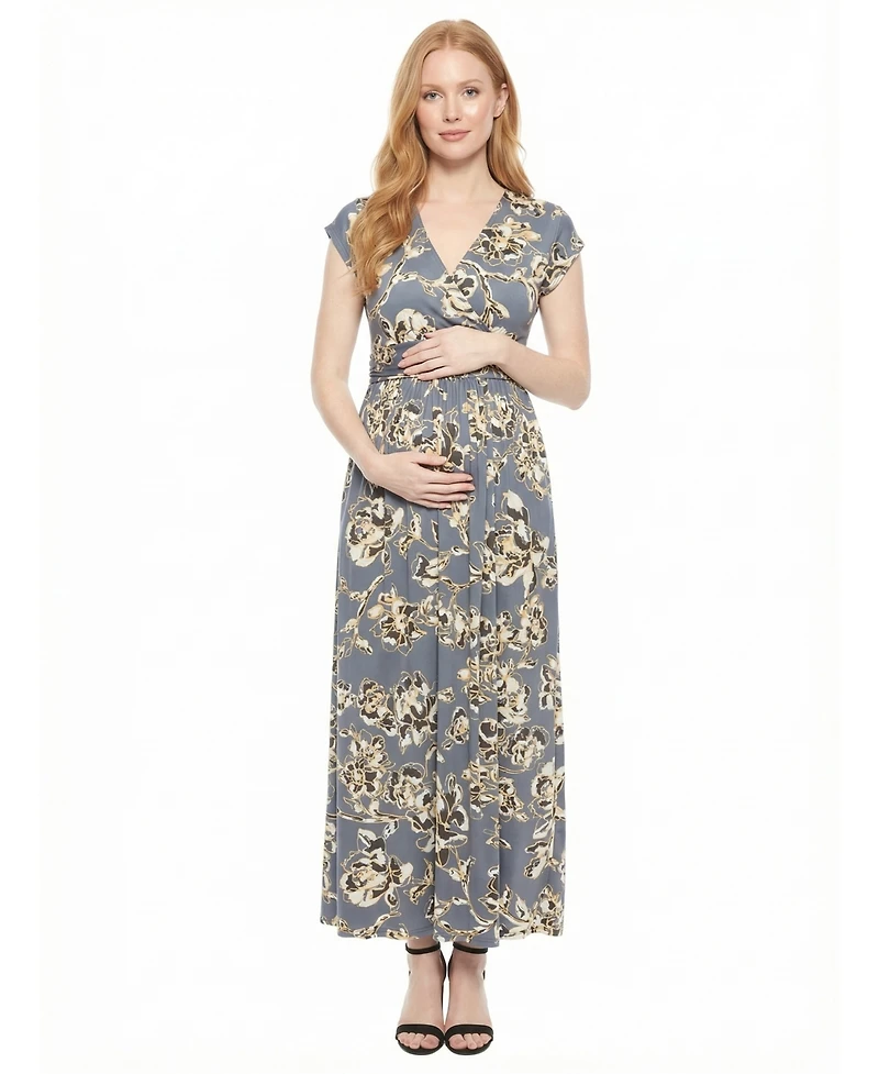 24seven Comfort Apparel Women's and Plus Size Maternity V-Neck Maxi Dress