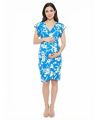 24seven Comfort Apparel Women's and Plus Maternity Wrap Knee Length Dress