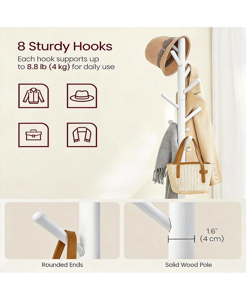 Yigii 8 Hooks and Shelf Freestanding Coat Rack - 67.2" Tall for Entryway