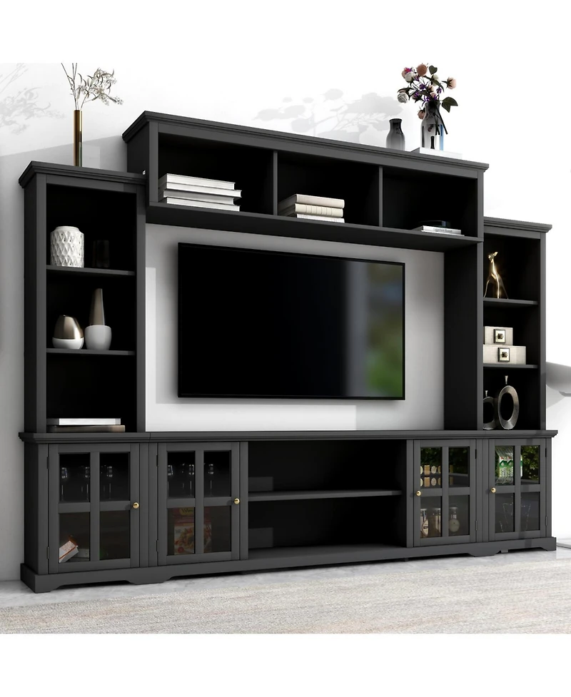 Simplie Fun Minimalist Tv Stand with Glass Door, for TVs up to 70"