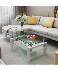 Streamdale Furniture Rectangle Glass Coffee Table, Clear, Modern Side Center Table