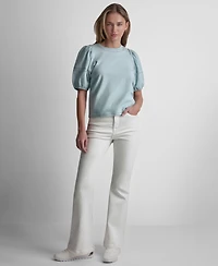 Dkny Jeans Petite Dome Studs Mini Ruffle Puff-Sleeve Crewneck T-Shirt